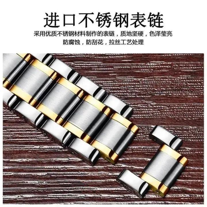 Men's Skeleton Dial Gold Silver Strap Watch 2mm